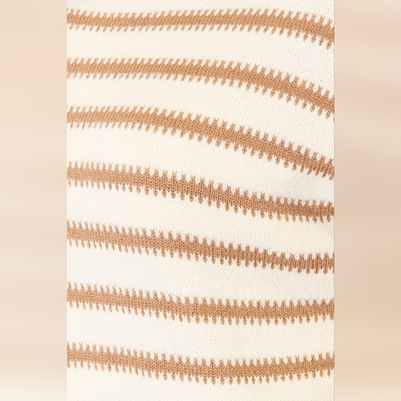 Double Take White/Tan Striped Long Sleeve Boat Neck Sweater - Picture 5 of 5